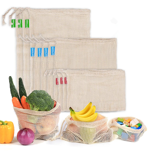 3Pcs Durable Cotton Mesh String Bag Set