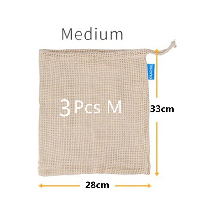 3Pcs Durable Cotton Mesh String Bag Set